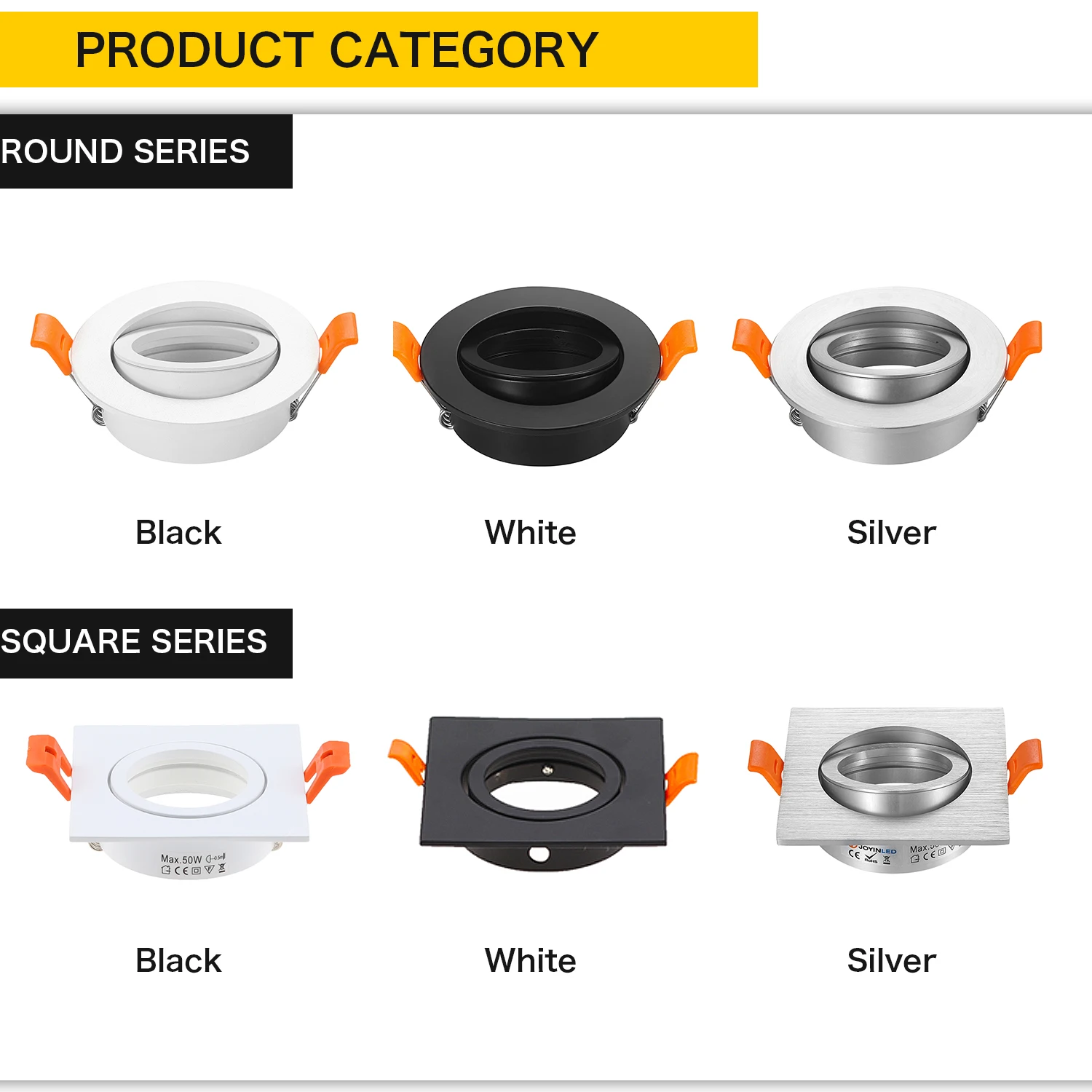 High Quality LED Ceiling Light Frame Round Fixture Holders Adjustable Cutout 65MM Square LED Ceiling Spot Light Lighting Fixture