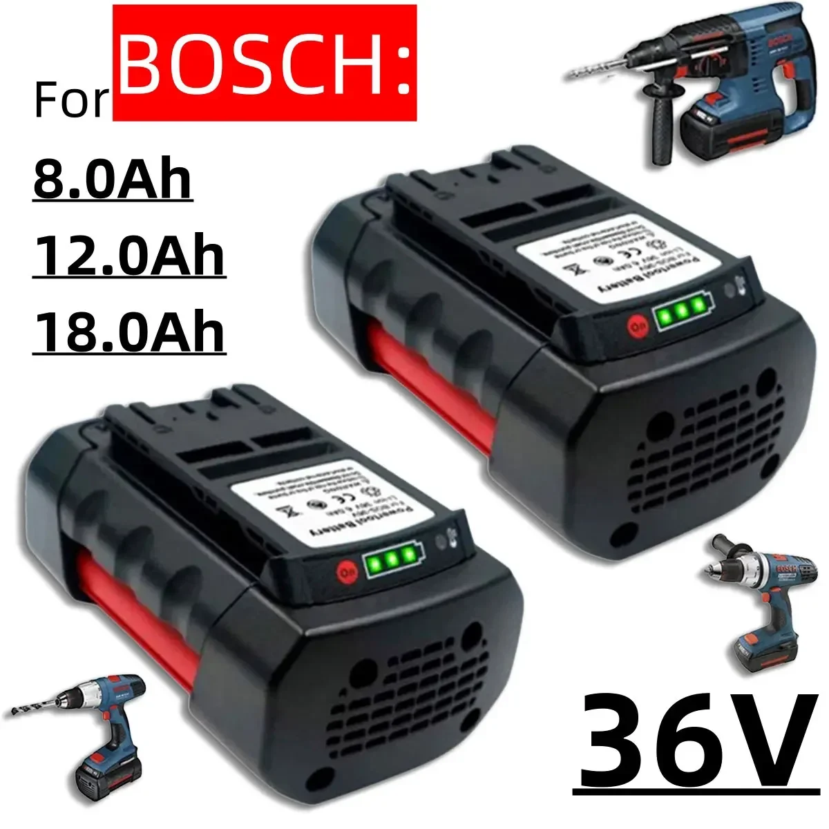 2025 Neuer 36 V für BOSCH 36 V 8,0 Ah 12,0 Ah 18,0 Ah Li-Ionen-Akku, kompatibel mit BAT4030 BAT4040