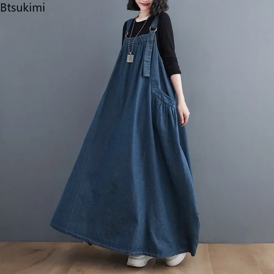2026 Women's Denim Clothing Spring Autumn Sleeveless Suspender Dress Temperament Loose A-Line Long Straps Skirts Jeans Vestidos - view 3