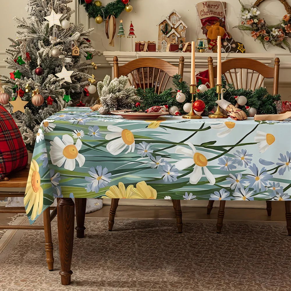 Vibrant Watercolor Floral Leav Waterproof table cloth, splash-proof tablecloth, for party, Halloween, Christmas, dining, camping