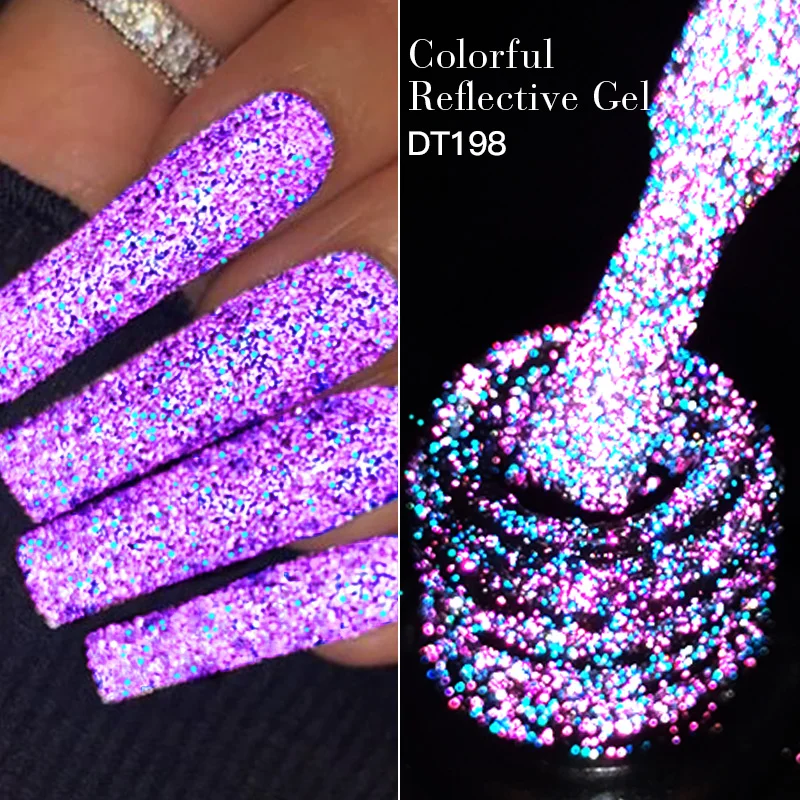 MEET ACROSS 7ml Reflective Glitter Gel Nail Polish Glitter Reflective Effect Semi Permanent UV LED Nail Art Gel Varnish Manicure