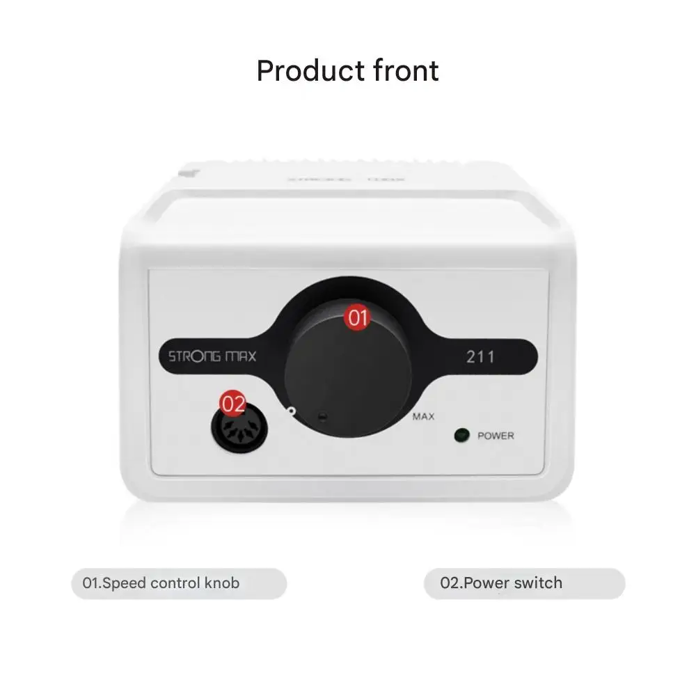 Trapano per unghie Strong Max 211 da 65 W, macchina per manicure e pedicure, utensile elettrico per unghie 35K 120II, set di frese per levigatura e lucidatura, lima per unghie.