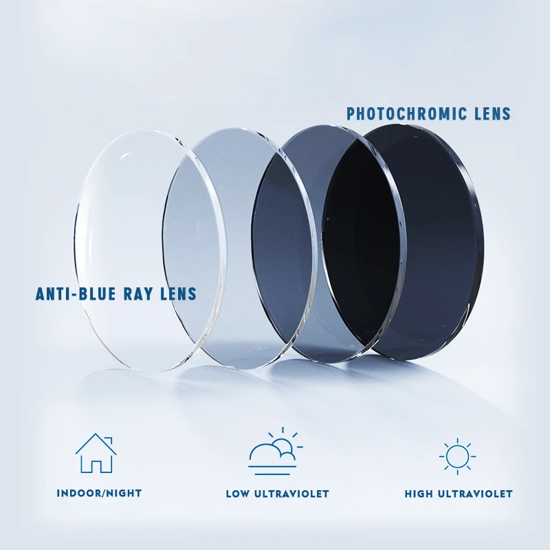 O-Q CLUB 1.56 1.61 1.67 1.74 Anti Blue Ray Photochromic Lens Anti-reflective Anti-scratch Anti-UV Optical Prescription Lenses