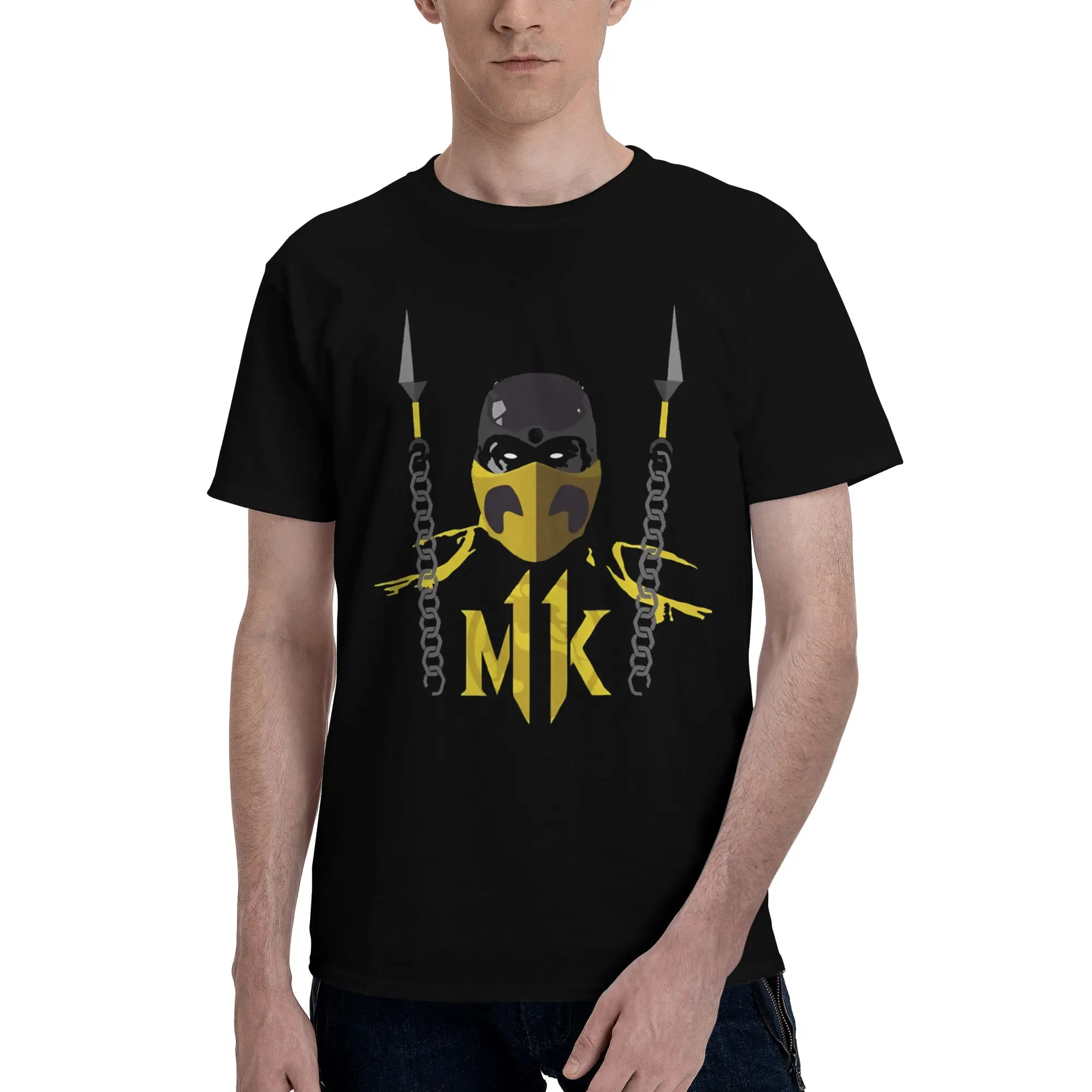 Scorpion Chains  Funny Graphic 100% Cotton T-Shirt Mortal Kombat Tops Tees For Men