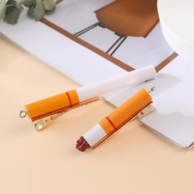 2Pcs one-word clip creative funny cigarette duck bill hairpin female 2024 new side bangs clip headgear broken hair hairpin