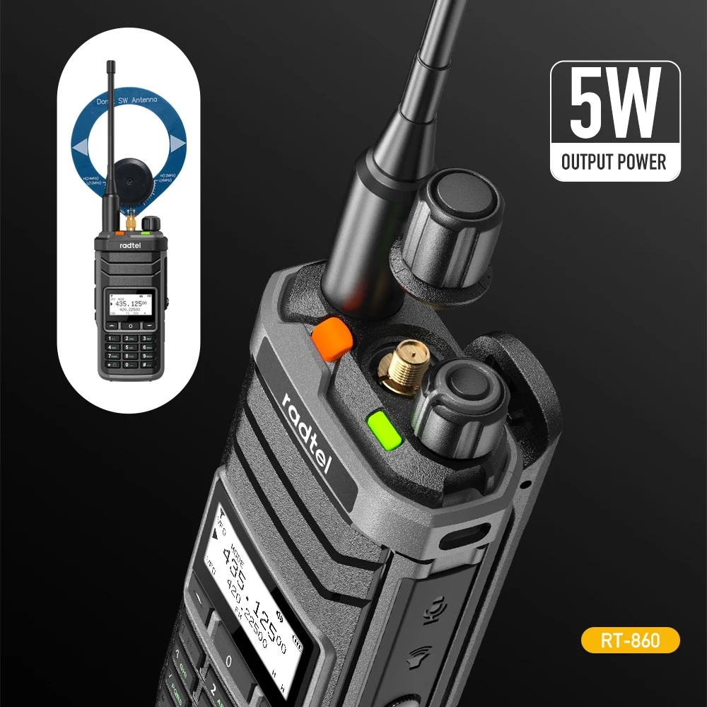 Radtel RT-860 Multi Band Ham Radio HF UHF VHF Dual Band with AM USB LSB CW CB LW MW SW SSB Reception, 1024 Channels, 2000mAh Bat