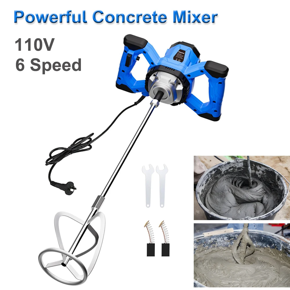

Мощный ручной электрический бетономешалка, портативный смеситель для раствора, 6-скоростная регулировка, проводной смеситель для цемента, краски, гриба, тортов