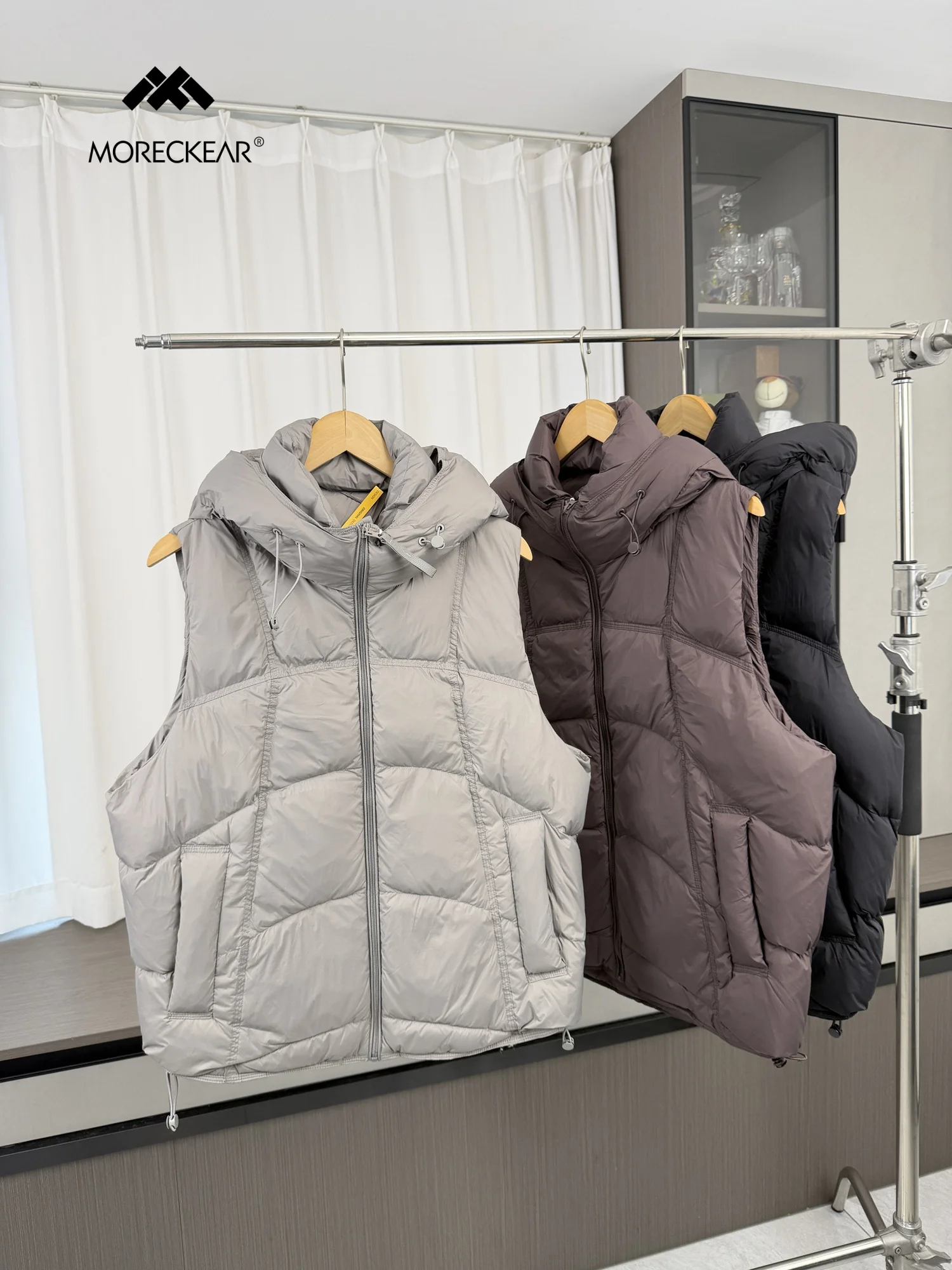 High-End Men's down Vest Fleece White Duck Feather Outdoor Casual Windproof Warm Hooded Fashion Urban Style Youth Outerwear