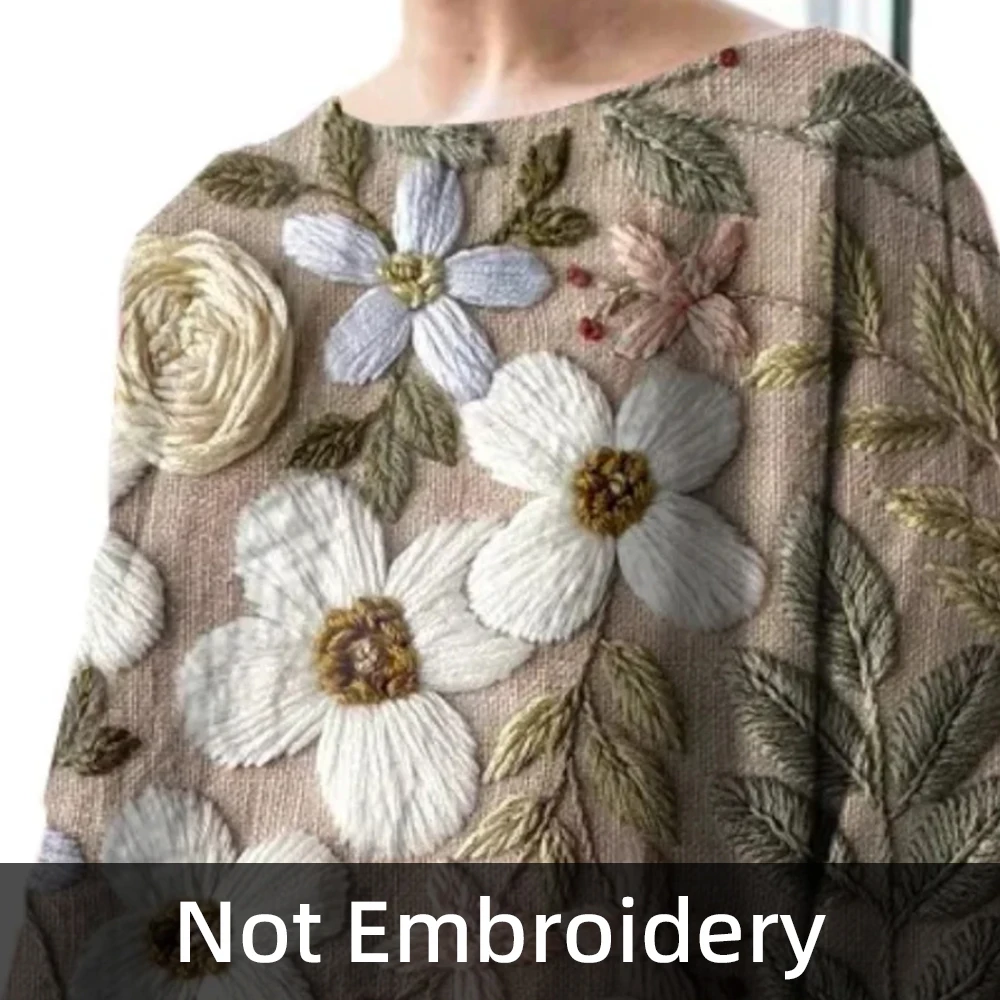 

Plus Size Floral Printed Imitation Linen Women’s Vintage T-Shirt Round Neck 3/4 Sleeve Loose Summer Female Casual Daily Top Tees