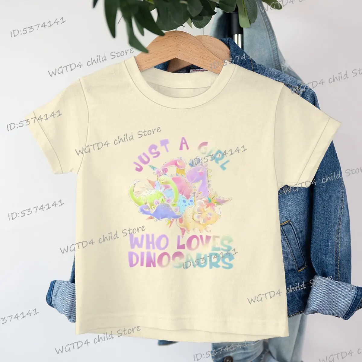 لطيف ديناصور الكرتون طباعة الفتيات الملابس أزياء الفتيات القطن قصير الأكمام تي شيرت مجرد فتاة تحب ديناصور الجرافيك المحملة #5