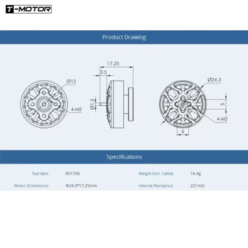 T-Motor F2004 2004 1700KV 6S / 3000KV 4-5S فرش السيارات طويلة المدى 1.5 مللي متر رمح ل 3-5 بوصة الطائرة بدون طيار FPV سباق كوادكوبتر #4