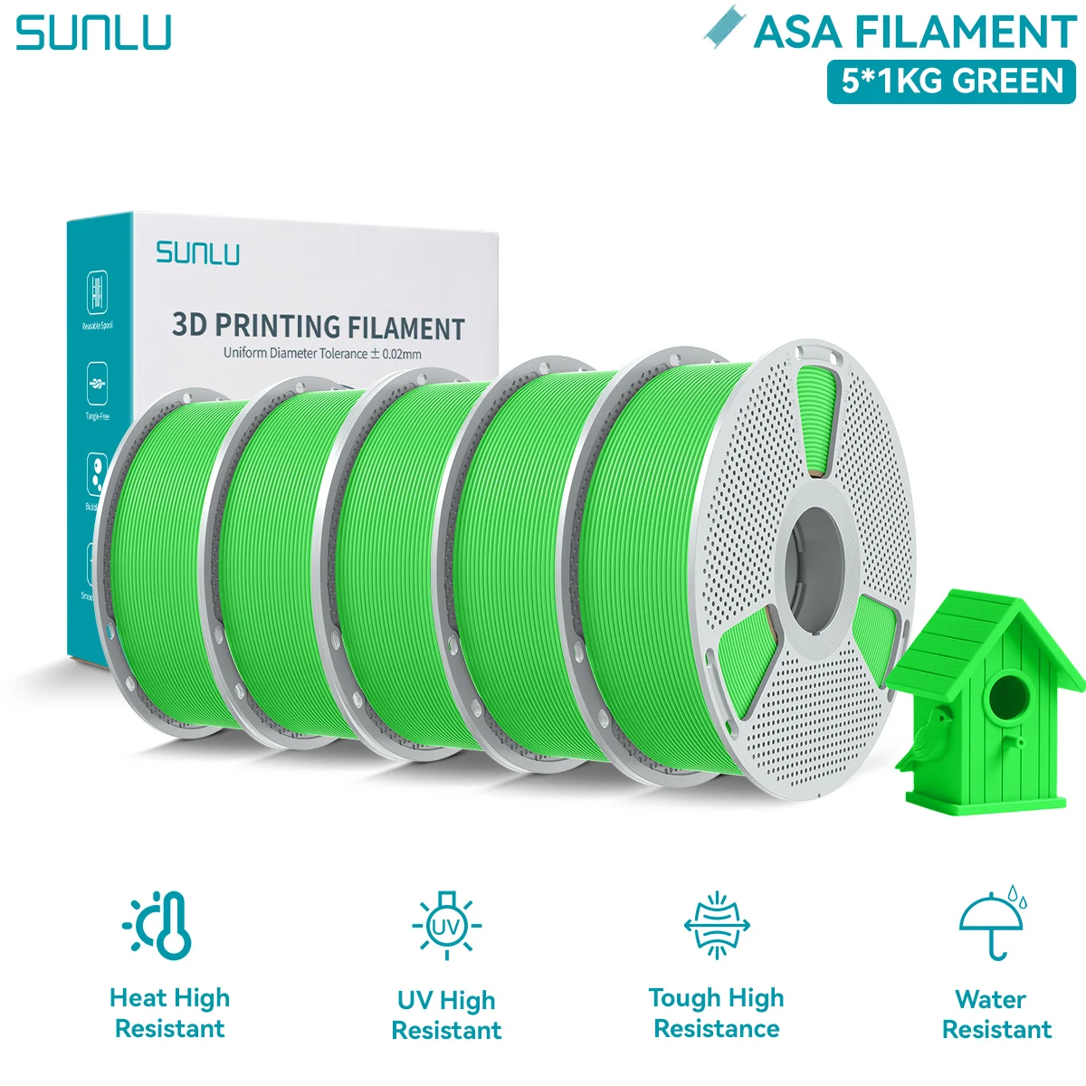 SUNLU ASA 3D Filament 1.75mm UV Bestendig Hittebestendig Weerbestendig ASA Filament voor Buiten 3D Printen Materiaal 5KG