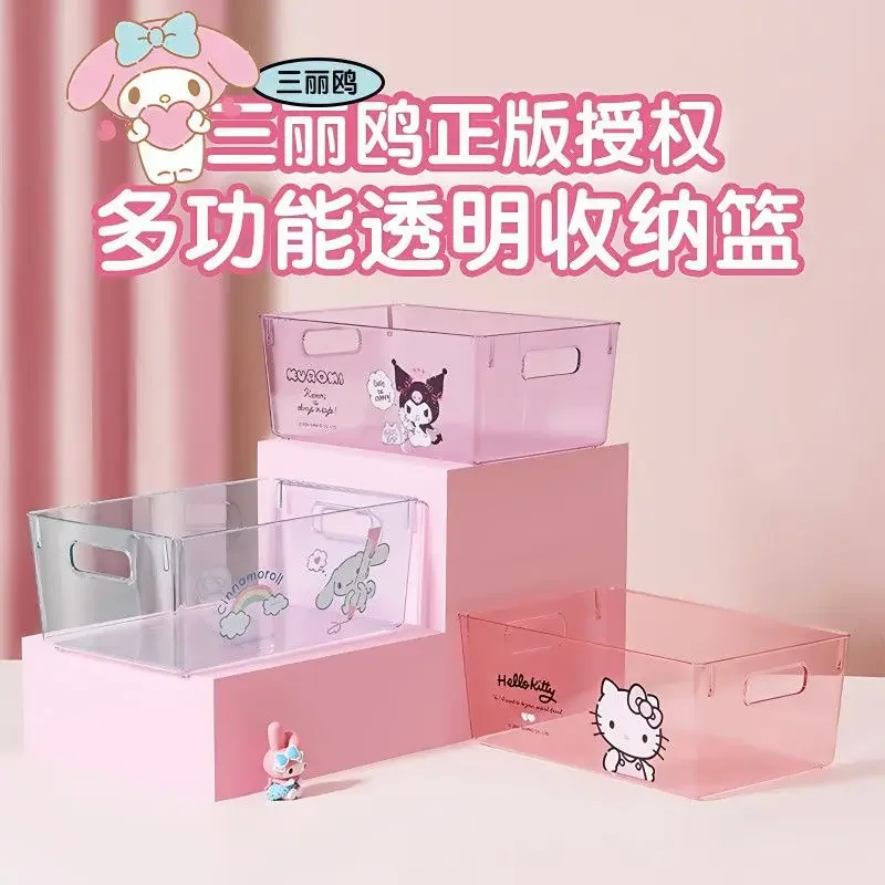 

MINISO Ins Cinnamoroll My Melody Anime Kawaii Transparent Storage Box Cute Kuromi Ins Wind Clutter Desktop Organizer Case Gifts