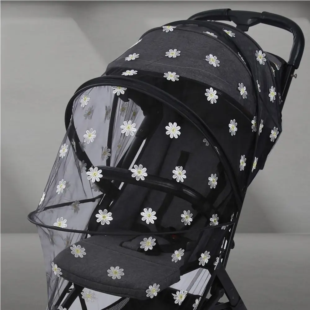 

Flower Daisy Stroller Mosquito Net Carriage Full Cover Baby Stroller Accessories Zipper Type Mosquito Net Pram Net Buggy Net