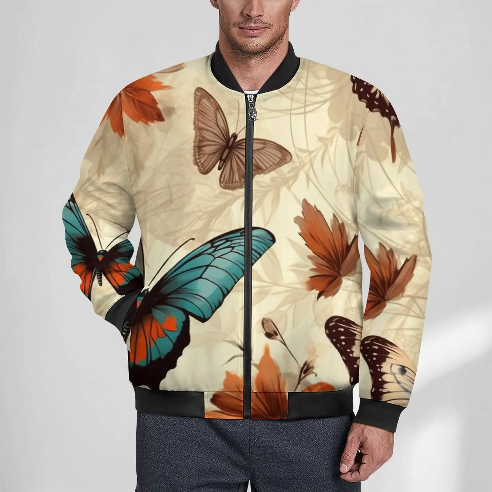 Butterflies Flowers Are Flying Casual Jackets Male  Coats Autumn Aesthetic Jacket Zip Up Design Loose Clothing Plus Size 5XL