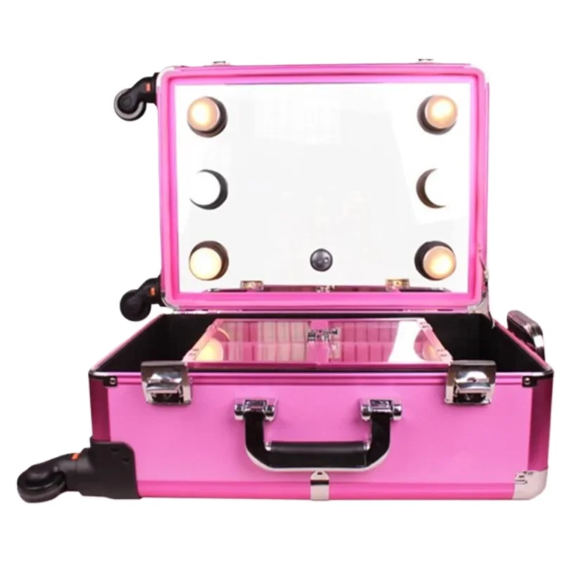 Baggage Aluminum Frame Profelssional Makeup Beauty Lighting Rolling Luggage Travel Trolley Light Make Up Case Bag Suitcase Box