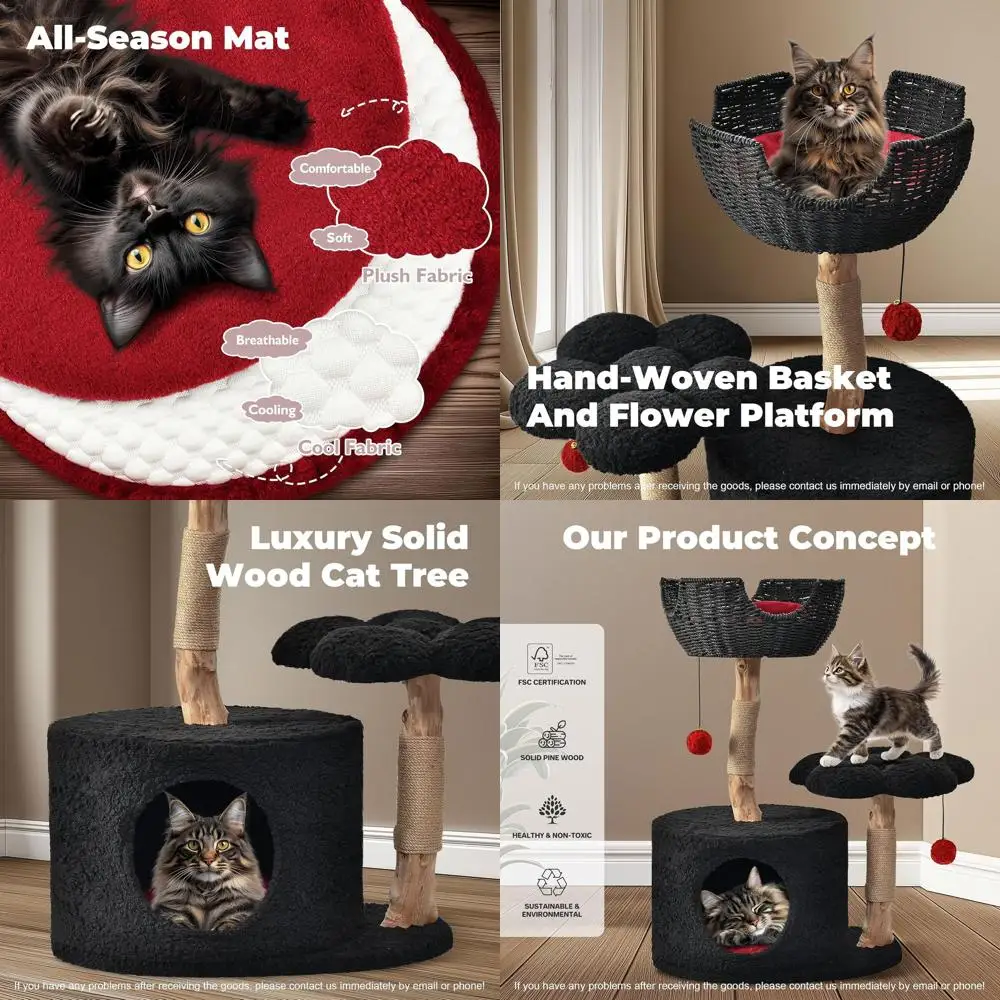 

Stylish Black Cat Tower Condo with Scratching Posts and Flower Platforms for Large Cats by EasyModern