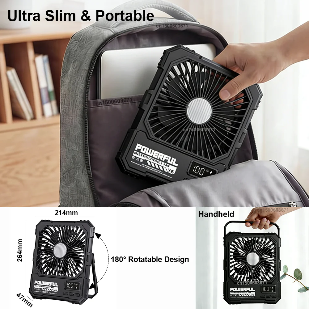 20000mAh Camping Fan Portable Ceiling Fans Foldable Desk Fan Tent Air Circulator Cooler Rechargeable Electric Fan with LED Light image 6