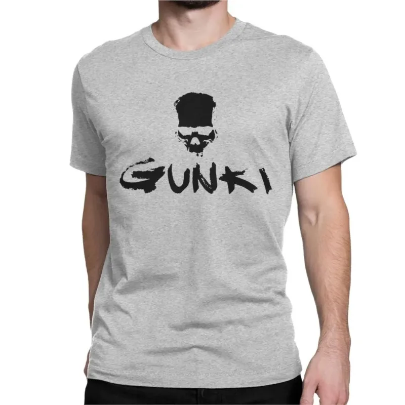 Gunki Funny Tees Short Sleeve Crew Neck T-Shirt Cotton Plus Size Tops Gunki Logo Fishing Angling Skull for Men Women T Shirt