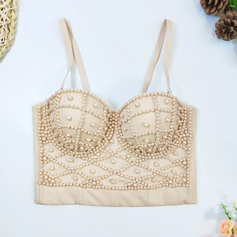 

Укороченный топ с жемчужными ремешками, женская верхняя одежда, сексуальный черный или, милый крутой жилет из волокна, весна 2025, модный тренд, цвет из бисера