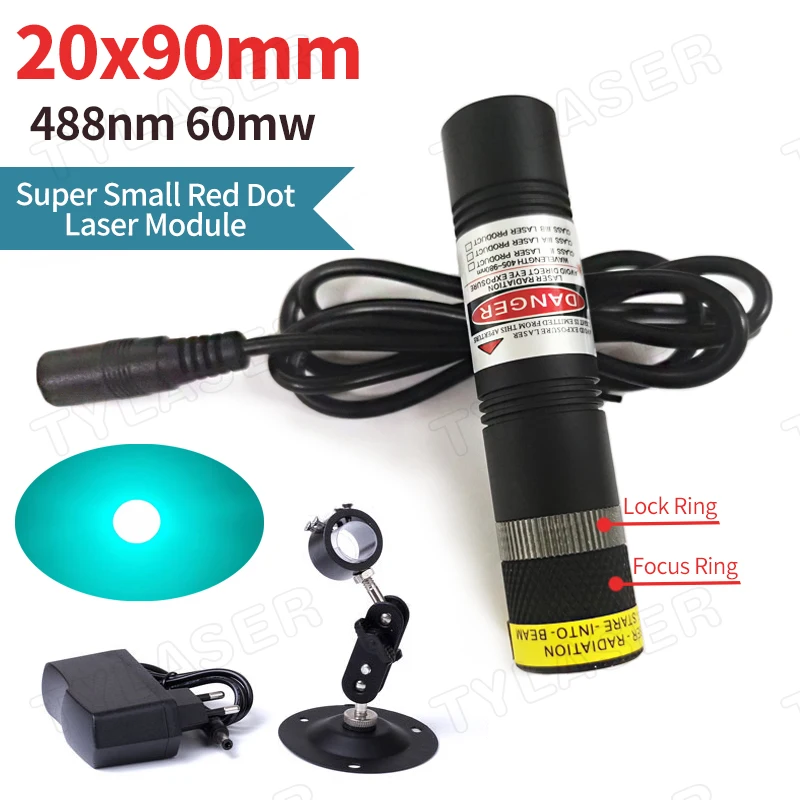 

Long Distance Focusable 20x90mm Glass Lens 488nm Sky Blue Super Small Dot Laser 60mW Round Spot&Point Laser Diode Module