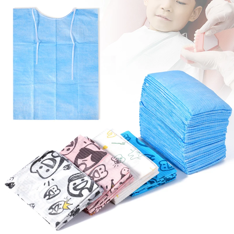 50pcs Dental Disposable Bibs with Rope colorful Waterproof Leaves Tattoo Clean Pads Patient Apron Scarf Dentistry Material