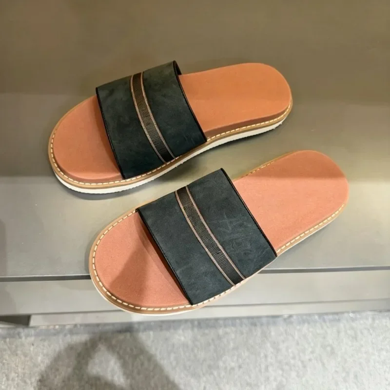 26 SS Summer Men Handmade Leather Fashion Slides Lightweight Non Slip Beach Casual Sandals Holiday Gift Footwear