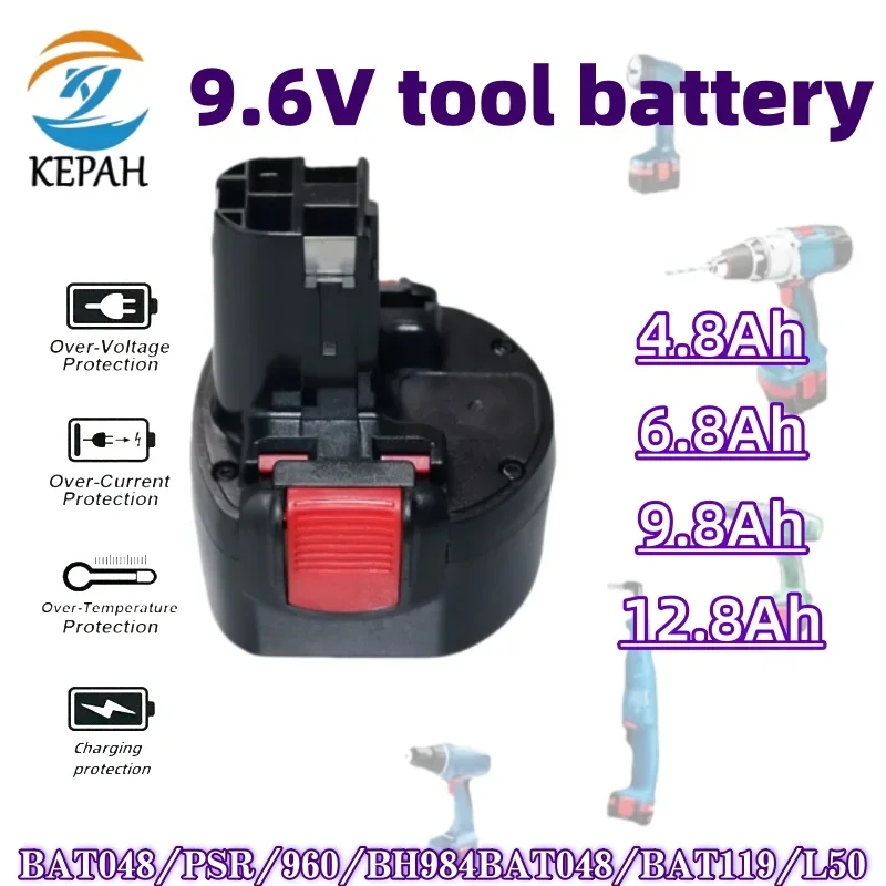 

BAT048 9.6V Ni-MH Rechargeable Battery | 4800/6800/9800/12800mAh, for PSR 960/BH984/BAT119/L50 Power Tools