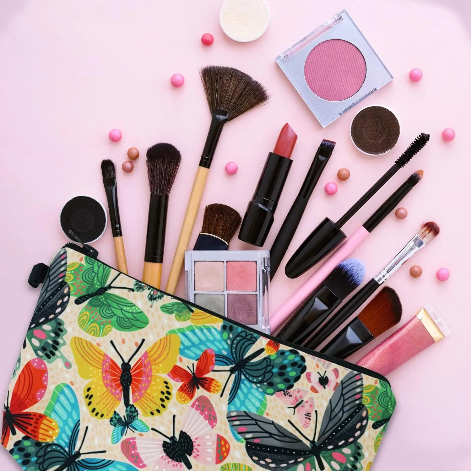 Thickened Sponge Lined Storage Bag Waterproof Polyester Printed Portable Travel Toilet Bag Hair Band Key Change Bag Makeup Pouch