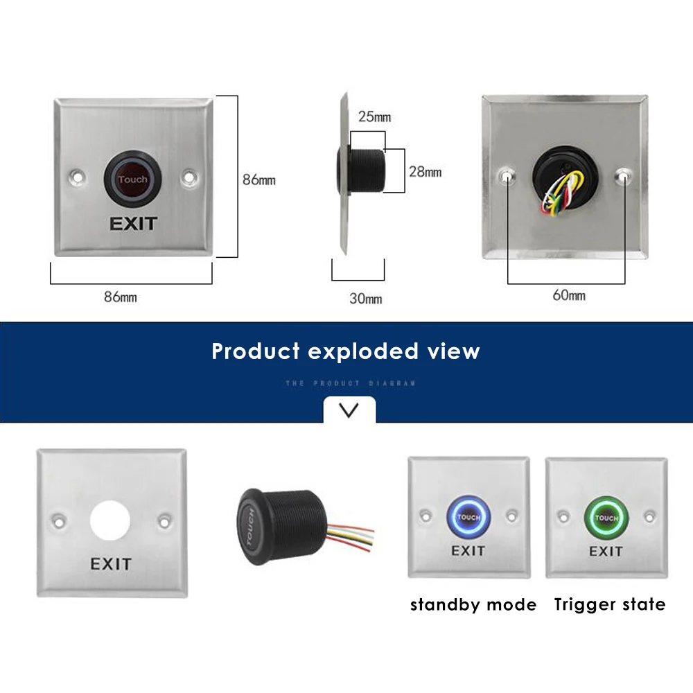 Zinc alloy exit touch Button Push Switch   Opener Release for Magnetic Lock Access Control Electric Lock