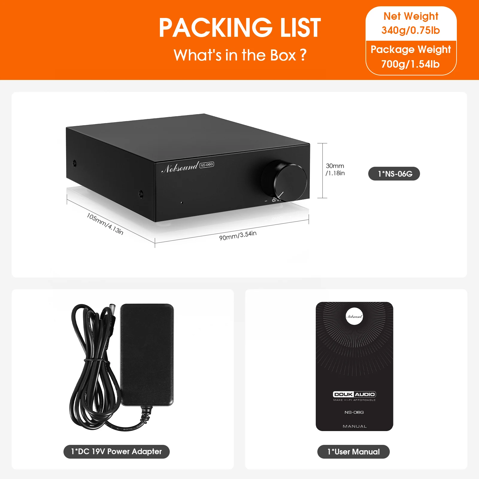 Nobsound NS-06G HiFi TPA3116 Amplificador Digital Home Desk Power Amp 60W × 2 com Adaptador de Alimentação