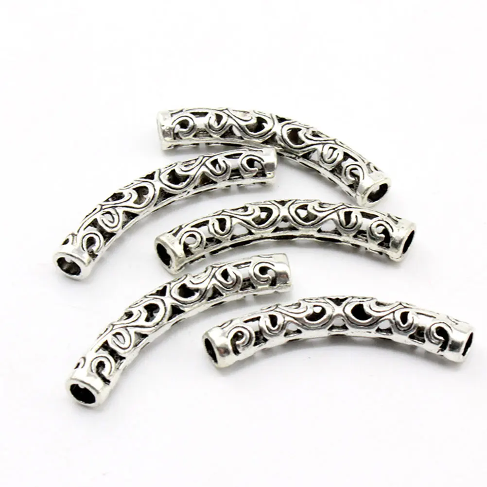 

100 шт., изогнутые трубчатые бусины из сплава в тибетском стиле, филигранные старинные серебряные бусины «сделай сам», ожерелье, браслет, серьги, аксессуары