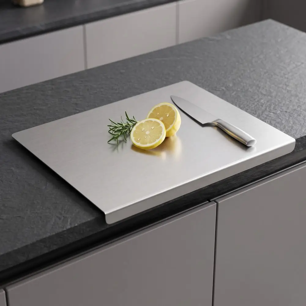 304 Stainless Steel Cutting Board Silver Easy to Clean Metal Chopping Board Non-Slip Edge Multi-functional Baking Pastry Board