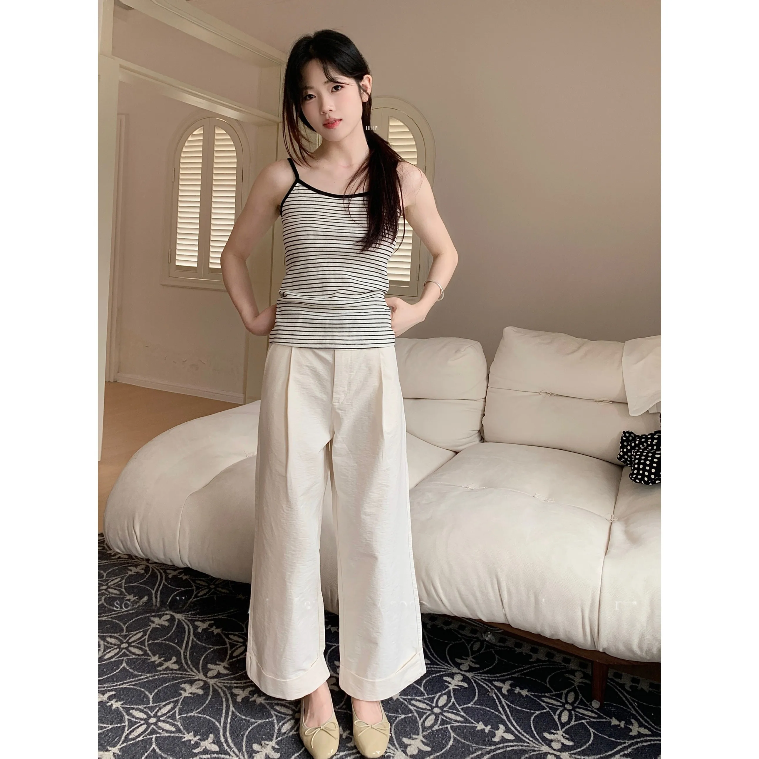 

Брюки с высокой талией и широкими штанинами, свободные прямые брюки из смесового хлопка, повседневные универсальные длинные брюки для женщин, для работы и повседневной носки