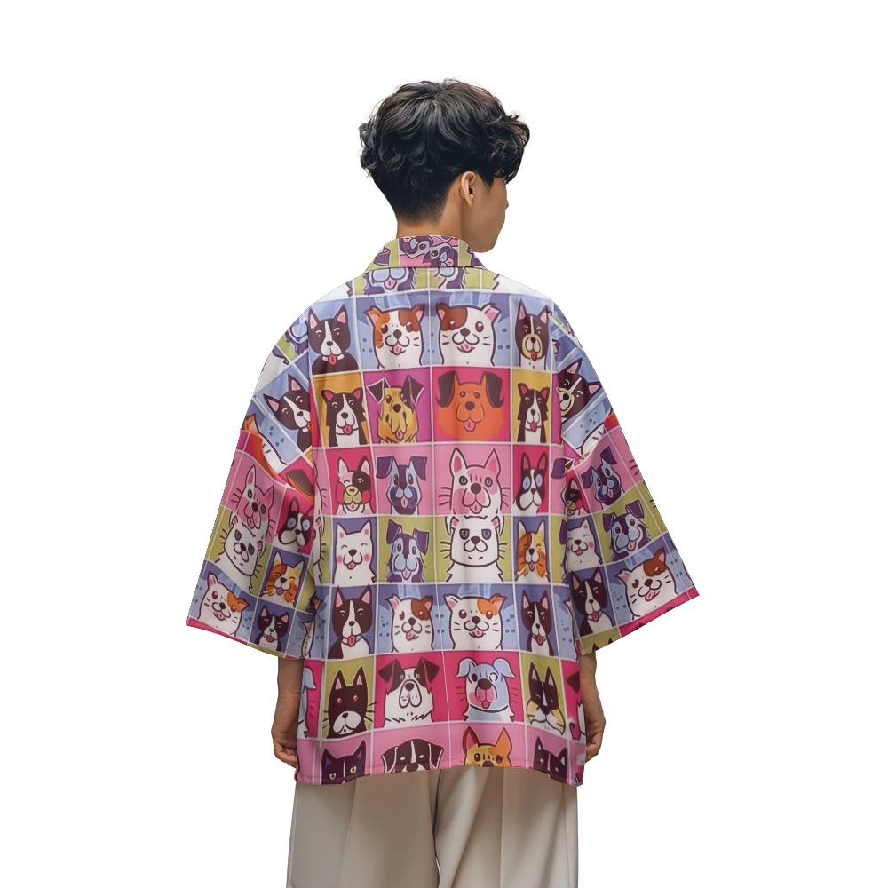 Classic Chinese Style Design Sense of National Tide Anime Multi-pattern Color Toga Men's Fashion Casual Kimono Men's Tops