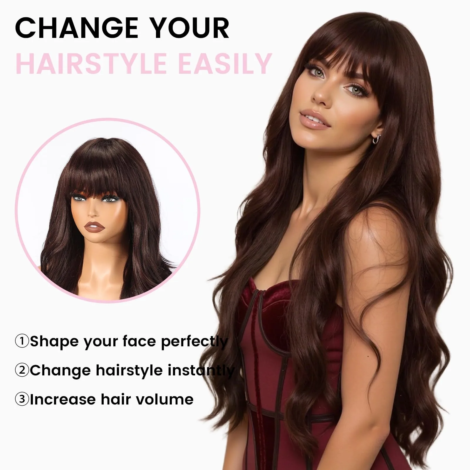 Dark Brown Wavy Synthetic Wig - Halloween Party Cosplay Role-Playing Wig - Daily Wig - Heat-Resistant Hairpiece