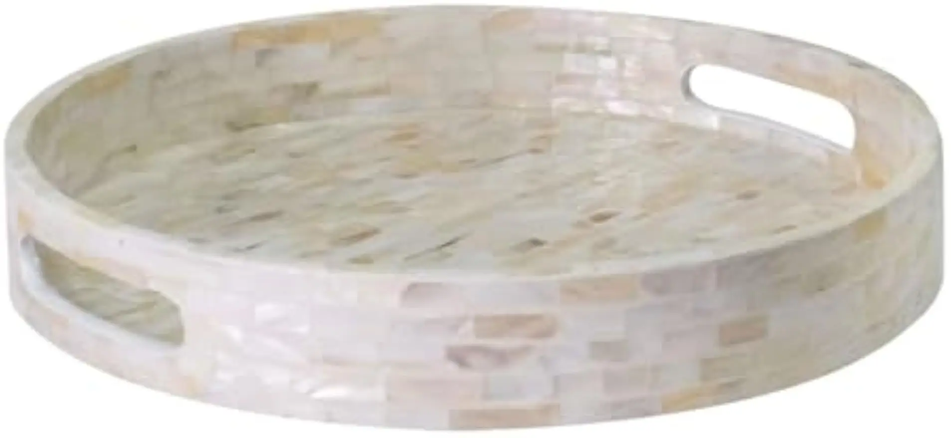 

12,6-дюймовый круглый сервировочный поднос из перламутра с ручками, декоративный деревянный поднос для журнального столика в белой мозаике