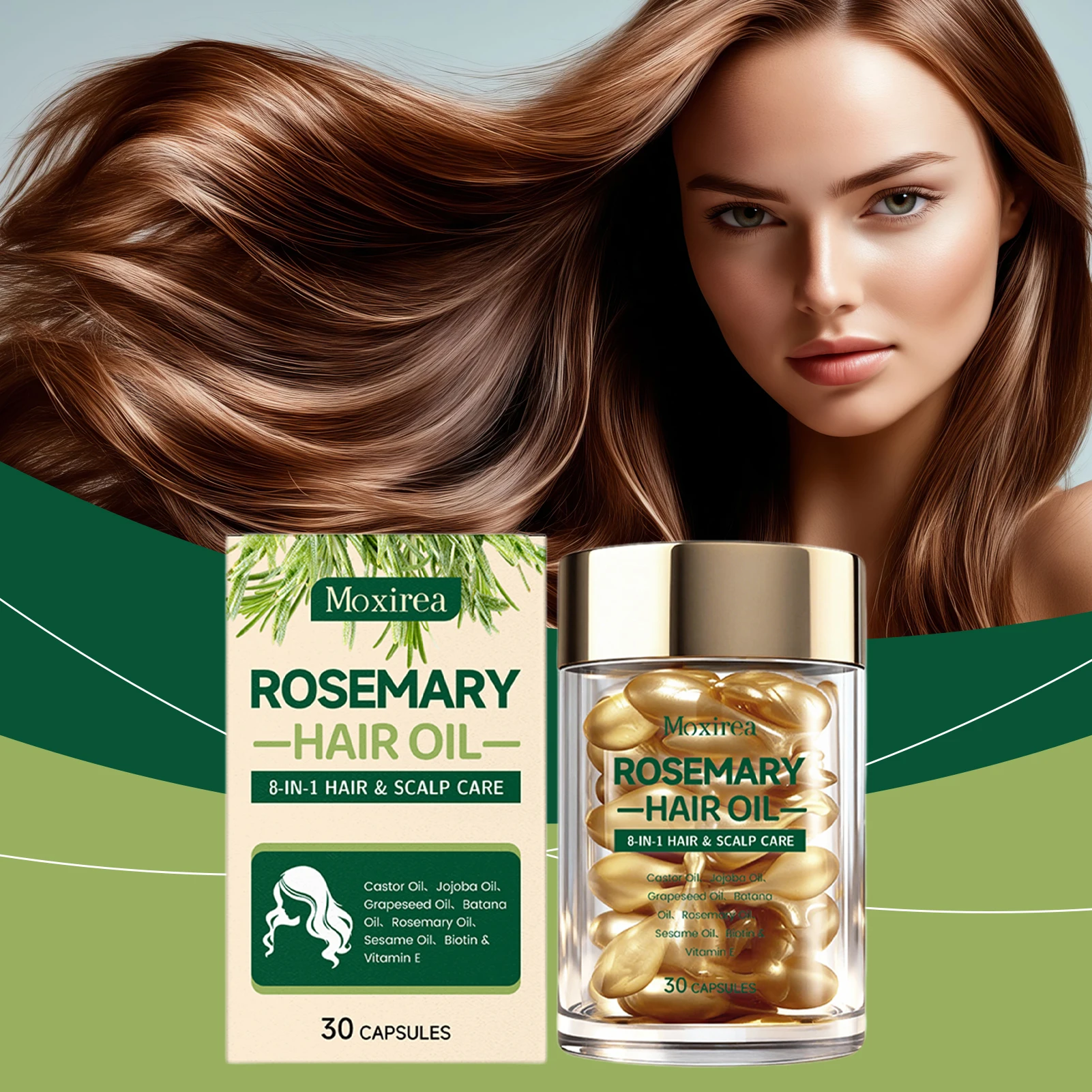 Portable Rosemary Hair Capsules Travel 8 In 1 Non-Greasy Frizz Control Fast Absorption Hair Growth Hair Oil For Damaged-Hair