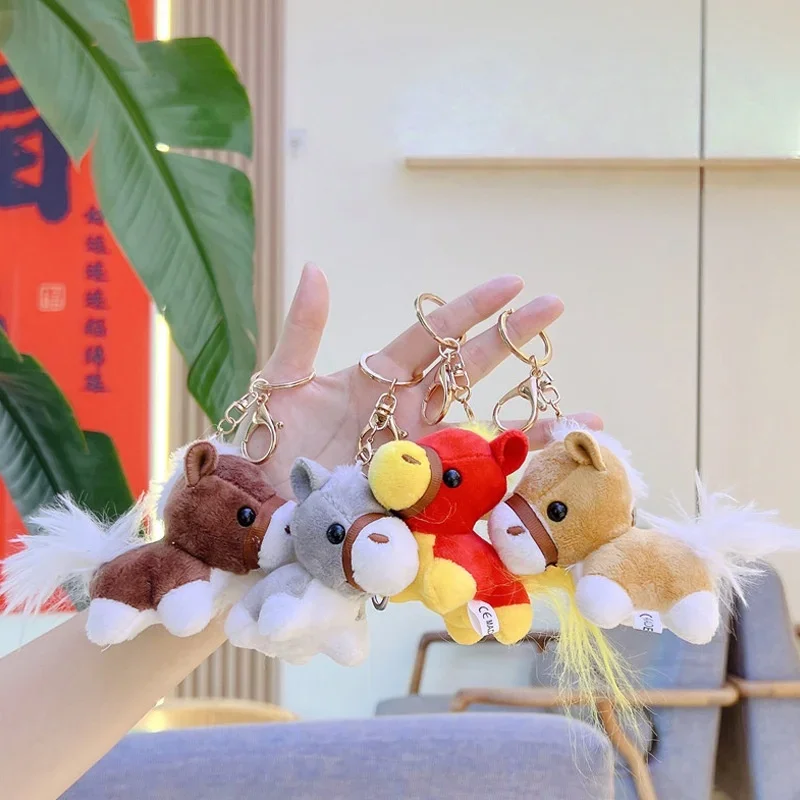 الكرتون أفخم المهر المفاتيح لطيف محشوة الحيوان الحصان حلقة رئيسية حقيبة قلادة على ظهره معلقة الديكور الحصان هدية السنة