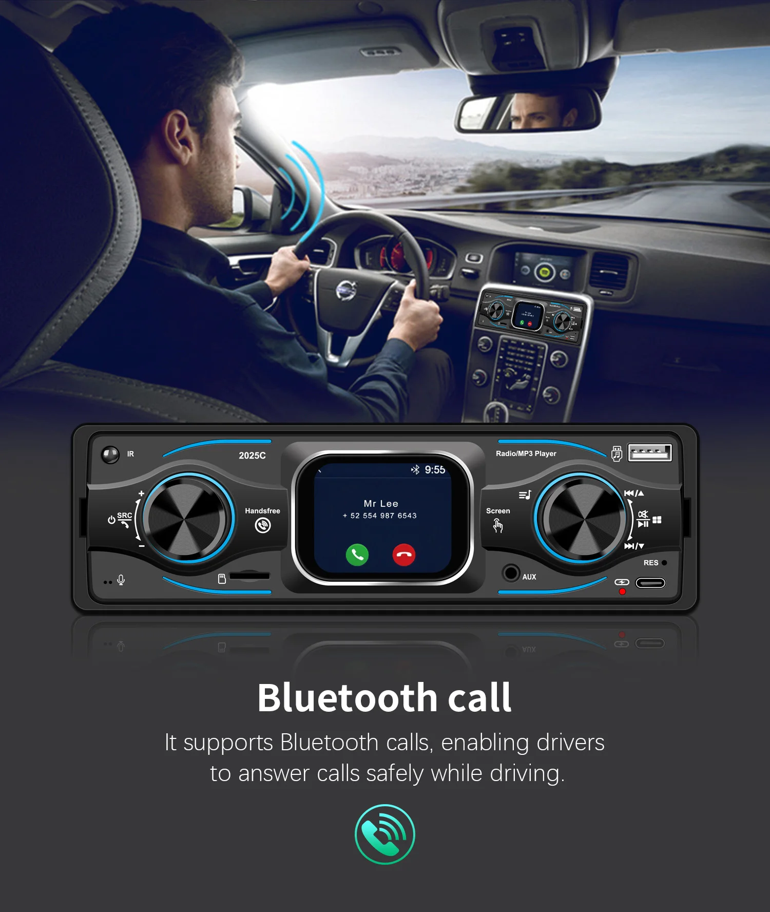 ESSGOO Single 1 Din Universal MP3 FM Player Car Stereo Radio Bluetooth 6.0 Handsfree USB/AUX with DAB+ 7 color Remote Control