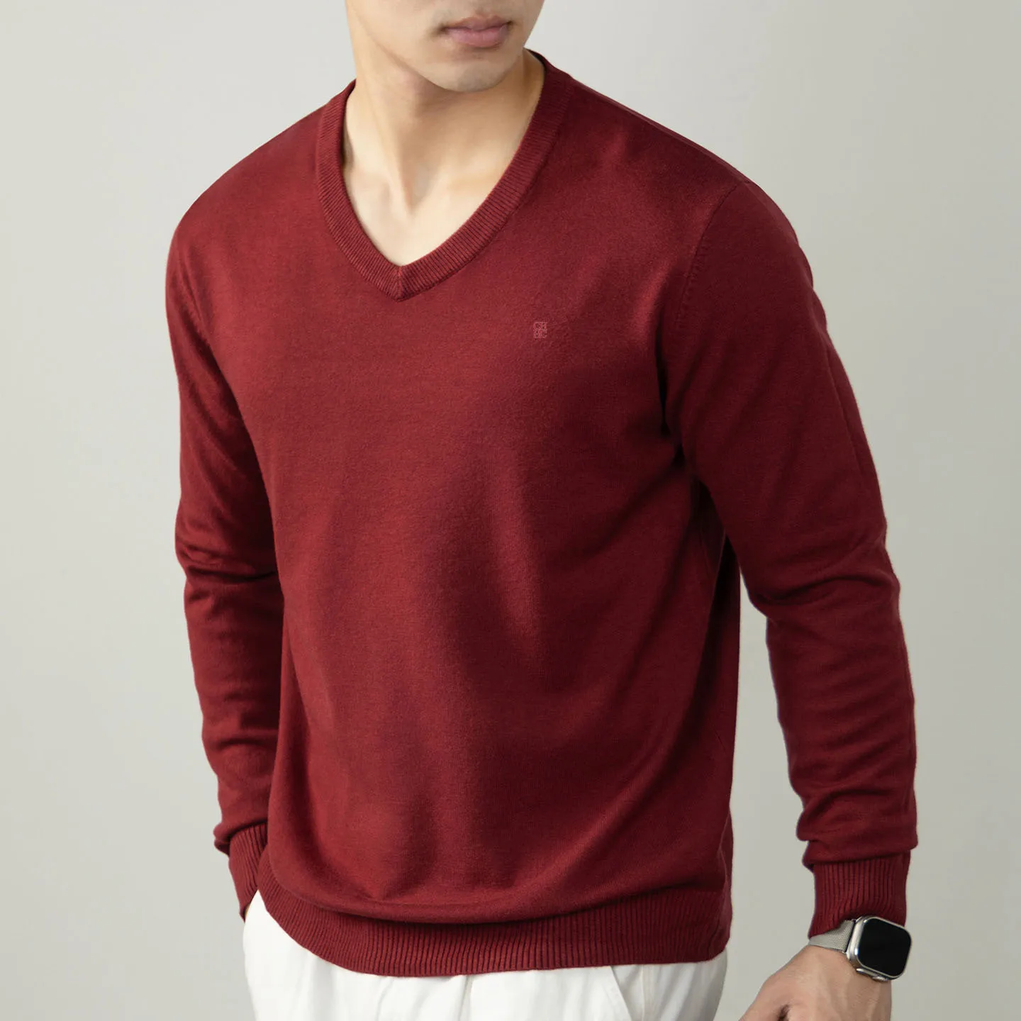 CH V-Ausschnitt Strickpullover Langarm Gerippte Manschetten Fein Gestrickter Stoff Regular Fit Business Casual Strickoberteil – Detail 2
