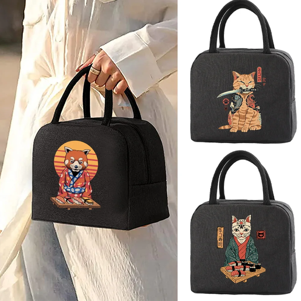 

Insulated Lunch Bag Zipper Cooler Tote Japan Cat Print Thermal Bag Lunch Box Canvas Food Picnic Lunch Bags for Work Handbag