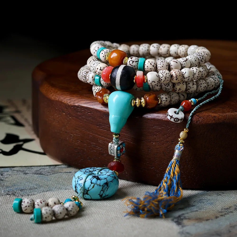 Star Moon Bodhi Seed Multi Loop Bracelet Original Cultural Games Magnesite Turquoise Peaceful Clasp Chinese Necklace