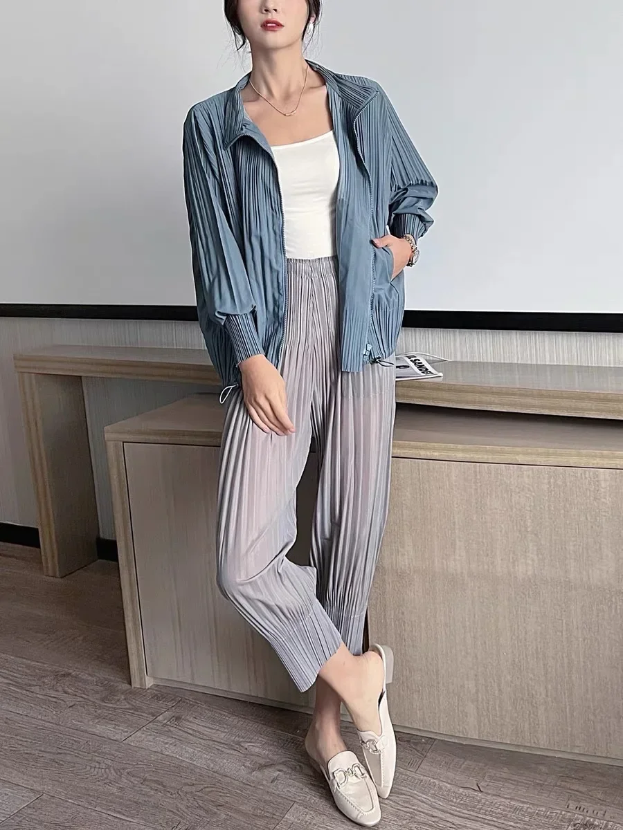 YUDX Pleated 2024 Autumn New Casual Jacket Zipper Cardigan Loose Large Size Temperament All Over The Bundle Mouth Windbreak Coat