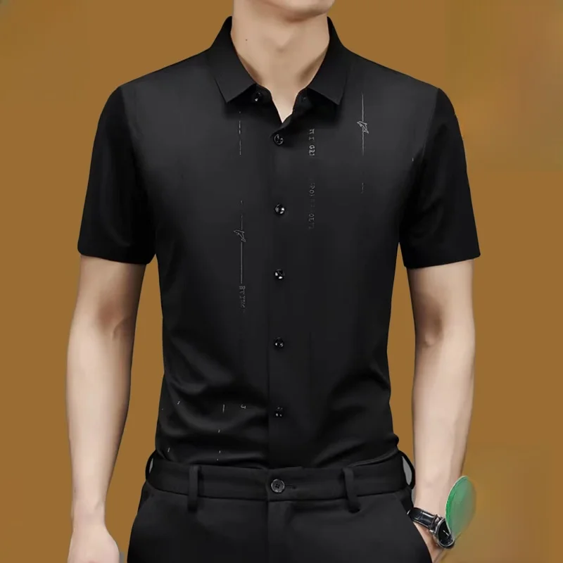 

TUCANO Summer Thin Men's ort Sve Silk irt No-ironing Young Adult Casual Sle Stand Fit Busin Gentleman Striped ...