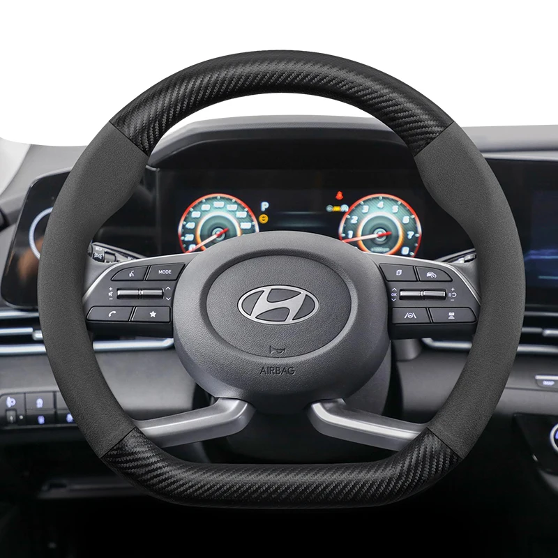 Funda para volante con textura de fibra de carbono mate tipo gamuza, adecuada para Hyundai I20 Accent I10 I40 Kona Grant Solaris Creta Getz Mufa