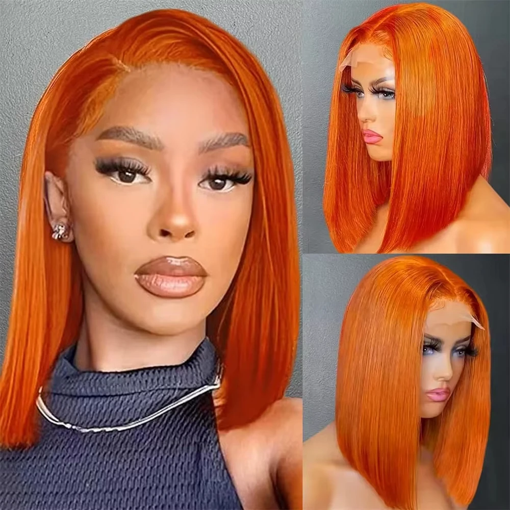 

210 Density Bob Wigs Human Hair Brazilian Orange Ginger Color 13x4 Lace Frontal Human Hair Wigs 350 Bob Straight For Women