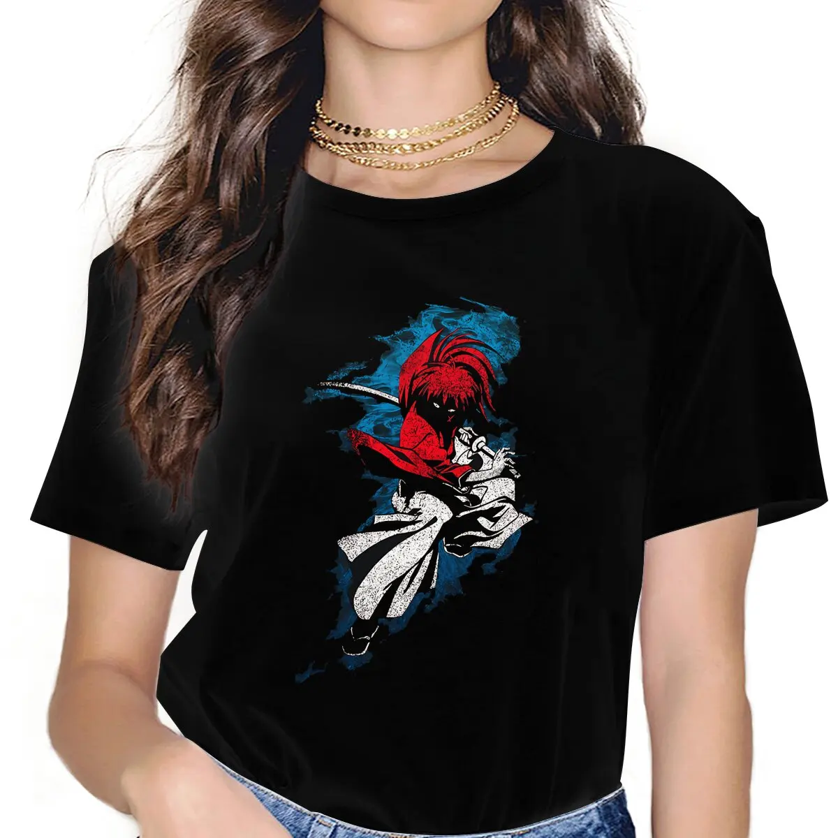 Himura Kenshin Art Classic Female Shirts Rurouni Kenshin Manga Oversized Vintage Women Clothes Harajuku Casual Feminine Blusas