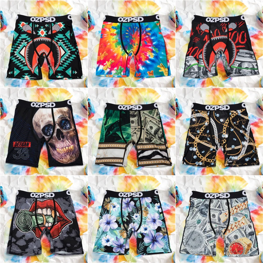 OZPSD Sexy Men Underwear Boxers Breathable Summer Male Panties Lingerie Men Underpants Trunks Plus Size Print Man Boxer Briefs