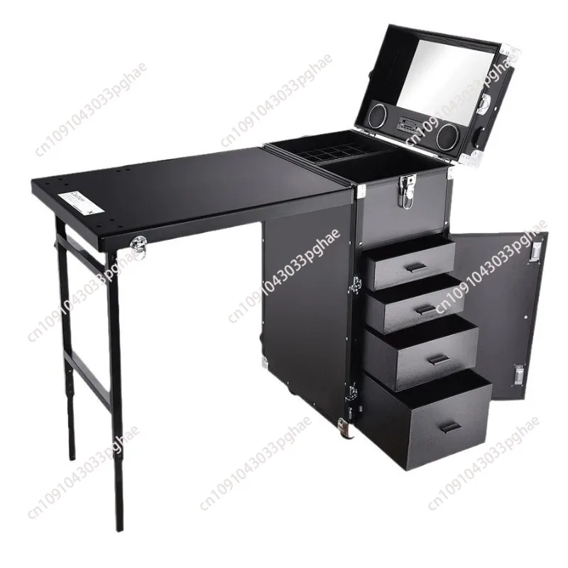 

Professional Makeup Train Case Aluminum Cosmetic Case Workbench With Supporting Legs Rolling Makeup Case Extra Large